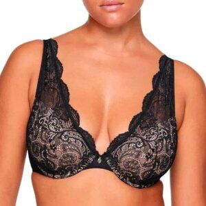 THIRDLOVE Lace Contour Plunge Bra in Black Nude - Size 36C